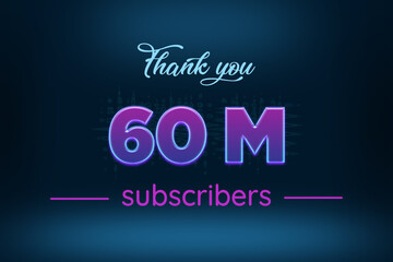 60 Million  subscribers celebration greeting banner with Purple Glowing Design