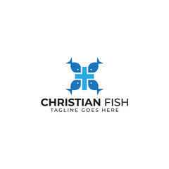 Christian fish logo with cross sign simple and clean