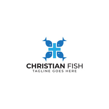 Christian fish logo with cross sign simple and clean