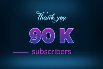 90 K  subscribers celebration greeting banner with Purple Glowing Design