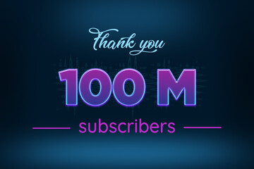 100 Million subscribers celebration greeting banner with Purple Glowing Design