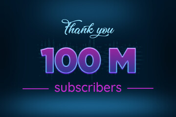 Obraz premium 100 Million subscribers celebration greeting banner with Purple Glowing Design