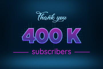 400 K  subscribers celebration greeting banner with Purple Glowing Design