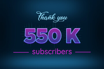 550 K subscribers celebration greeting banner with Purple Glowing Design