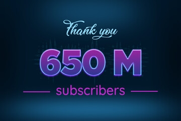 Obraz premium 650 Million subscribers celebration greeting banner with Purple Glowing Design