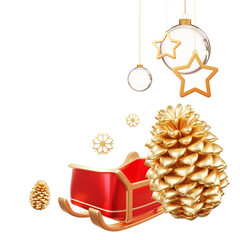 Merry christmas decoration with sleigh and pine cone