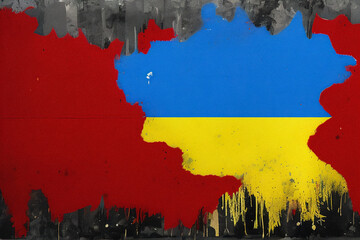 The bloody war in Ukraine, the flag covered in blood and dirt