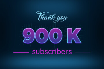 Fototapeta na wymiar 900 K subscribers celebration greeting banner with Purple Glowing Design