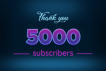 5000 subscribers celebration greeting banner with Purple Glowing Design