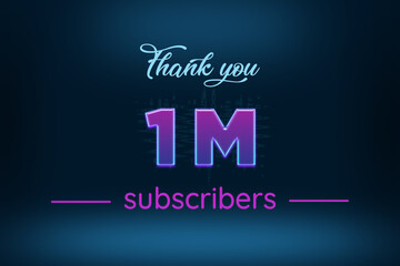 1 Millionillion subscribers celebration greeting banner with Purple Glowing Design