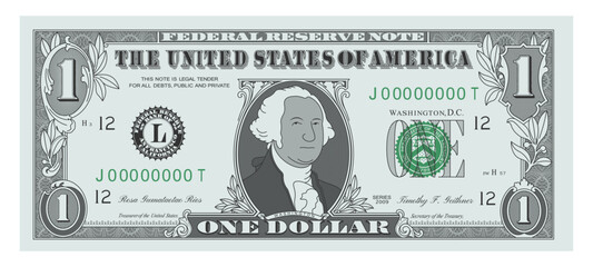 Fototapeta na wymiar US Dollar 1 banknote - American dollar bill cash money isolated on white background - one dollar