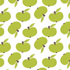 Seamless pattern with green apple. Vector illustration. Flat style.