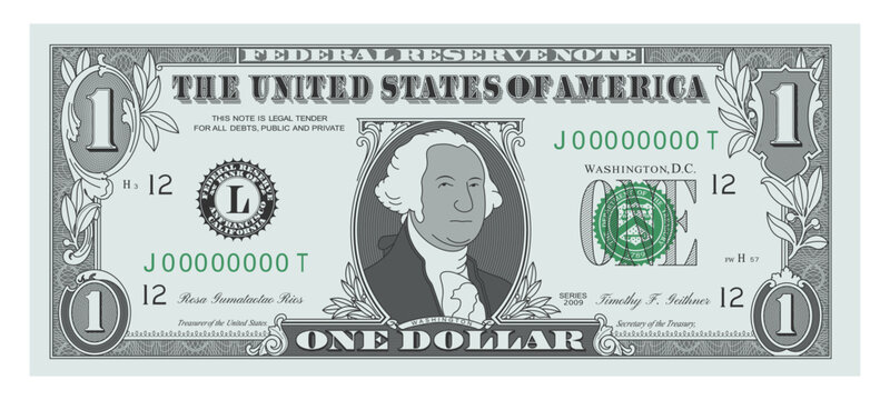 US Dollar 1 banknote - American dollar bill cash money isolated on white background - one dollar