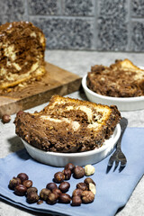 Delicious homemade marble pound cake and hazelnuts
