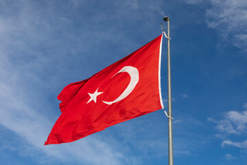 Turkish Flag in the Winter Background, Cildir Lake Ardahan, Turkey