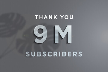 9 Million  subscribers celebration greeting banner with Steel Design