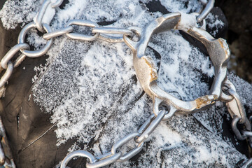 winter car wheels stand chains.