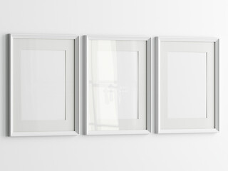 Gallery wall mockup, white frames on the wall, minimalist frame mockup, 3d render