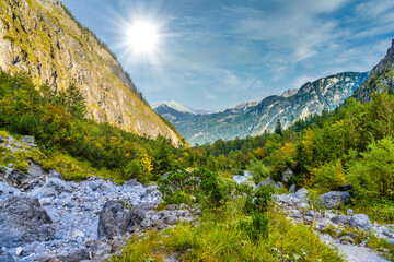 Boulder stones in Koenigssee, Konigsee, Berchtesgaden National Park, Bavaria, Germany
