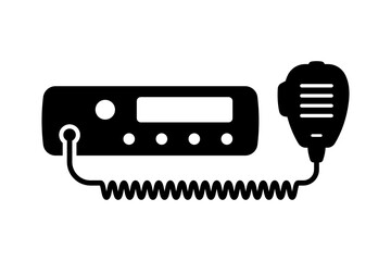 Car radio icon. Walkie-talkie. Radio station. Black silhouette. Horizontal front view. Vector simple flat graphic illustration. Isolated object on a white background. Isolate. - obrazy, fototapety, plakaty