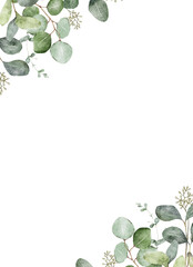 Watercolor eucalyptus wedding frame. Plant floral design. Spring invitation. Vintage botanical background. Elegant template. © Victoria Pak