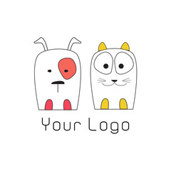 Logo concept with cat and dog. Vector cute charater design. Perfect for pet shop, vet clinic, pet shelter and other company or design