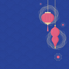 Chinese lanterns with decoration. This vector illustration for celebration, background, card, decoration.