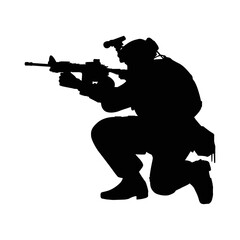 Military vector illustration, Army background, soldiers silhouettes.Vector Policeman Tactical Shoot Illustration.