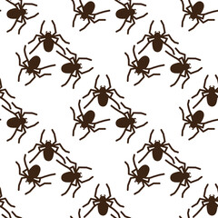 Spider vector seamless pattern on a white background. Insect pattern print on textiles, paper, wrapping paper theme