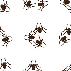 Spider vector seamless pattern on a white background. Insect pattern print on textiles, paper, wrapping paper theme