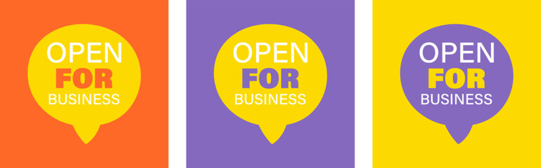 Open for business concept. Set colourful posters