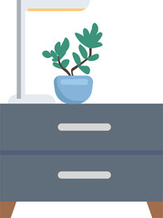 Contemporary cabinet with houseplant semi flat color  raster object. Full sized item on white. Bedroom furniture simple cartoon style illustration for web graphic design and animation