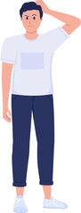 Questioning semi flat color  raster character. Standing figure. Full body person on white. Pensive and doubtful man simple cartoon style illustration for web graphic design and animation