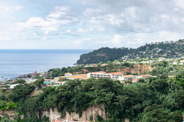 Naklejka premium Caribbean coastal city of Roseau in Dominica, with access to the Caribbean sea