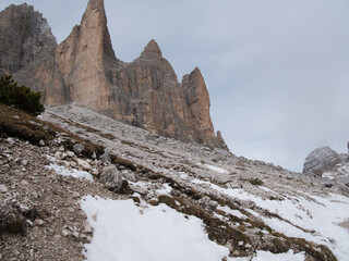 Around Tre Cime di Lavaredo in autumn. Dolomites, Italy.