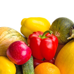 Vegetables and fruits isolated on a white .