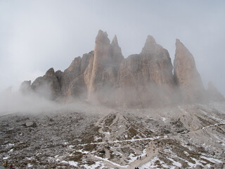 Around Tre Cime di Lavaredo in autumn. Dolomites, Italy.