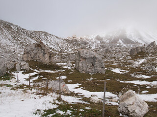 Around Tre Cime di Lavaredo in autumn. Dolomites, Italy.