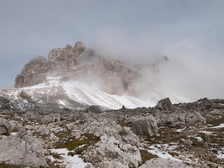 Around Tre Cime di Lavaredo in autumn. Dolomites, Italy.