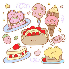 set of cakes and sweets