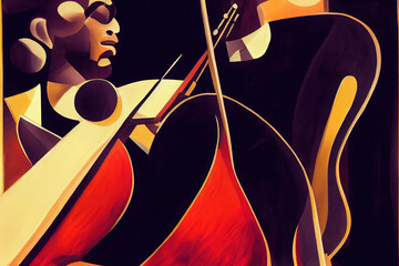  Muzyk jazzowy w stylu art deco - obrazy, fototapety, plakaty