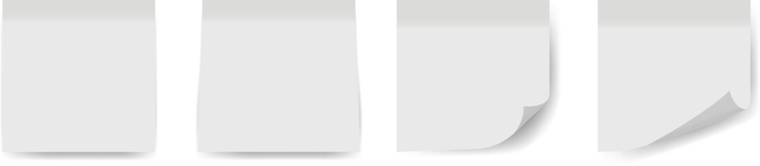 Set of realistic white sticks. Isolated note collection with shadows. Notes collection with shadow. PNG image on transparent background.