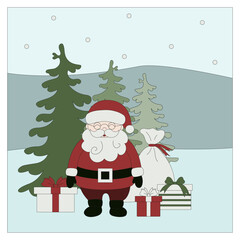 Santa with gifts Christmas illustration