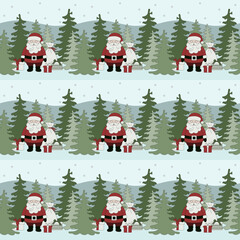 Seamless pattern santa with gifts in Christmas