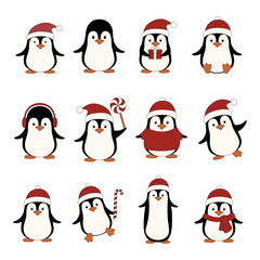 Set of Christmas penguins