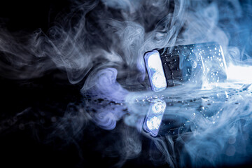 bike flashlight in smoke  