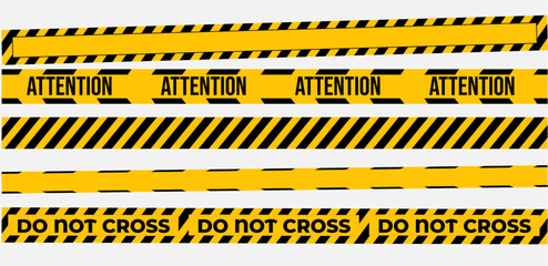Warning tapes set for construction and crime. Vector illustration. Yellow security warning tapes set Caution