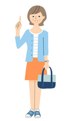 指差しポーズの若い女性