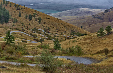 Curves of Red Sleep Mountain Drive in Bison Range on Flathead Indian Reservation in Montana