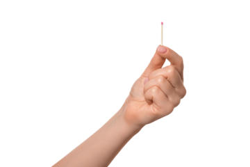 Match in a female hand, isolate.